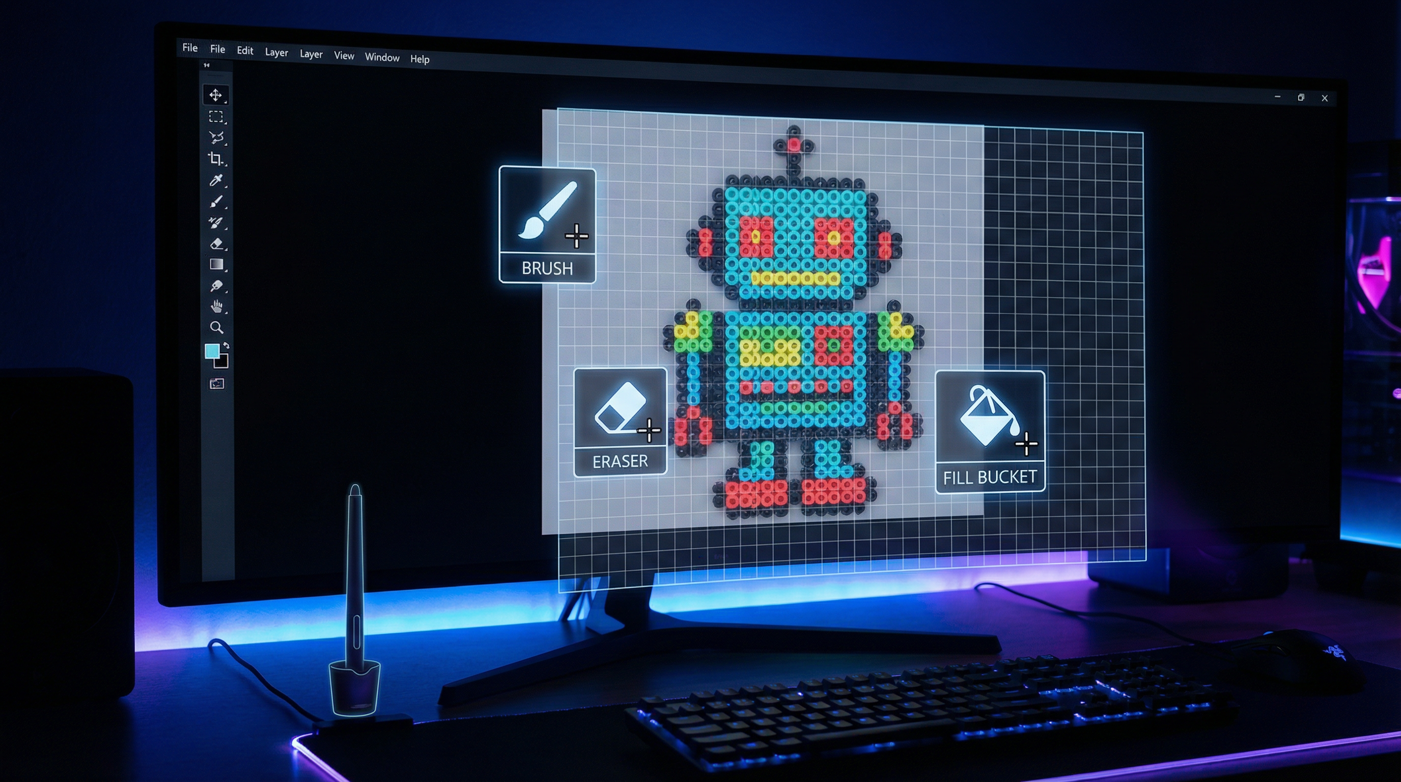Pixel editing workspace illustration
